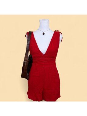 red gauzy summer basic romper